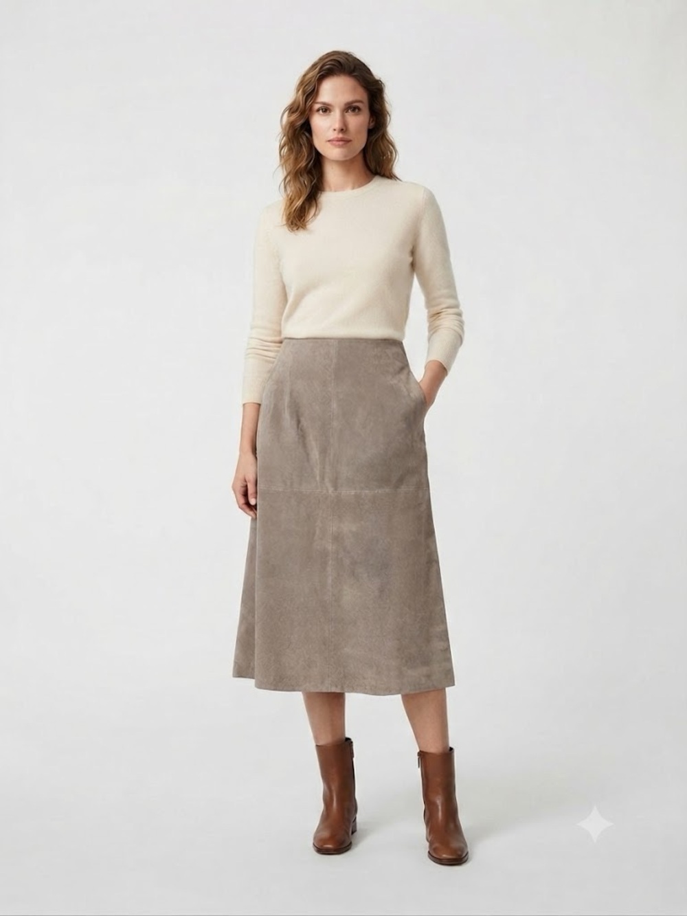 Vintage Taupe Suede Midi Skirt From Lord & Taylor NWT